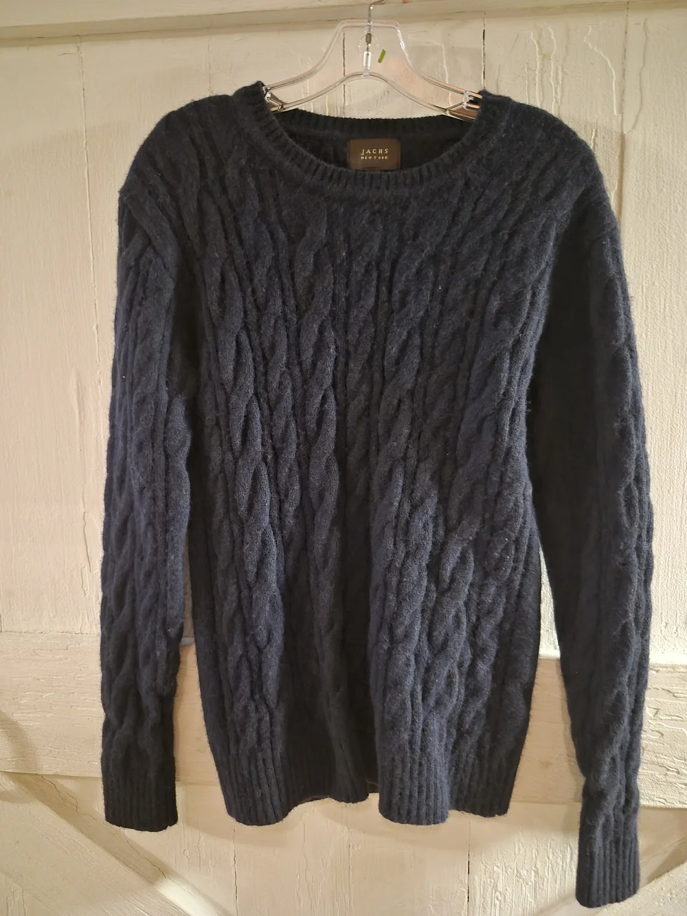 JACHS NY Men's L Navy Cable Knit Lambswool Blend Crewneck Pullover Sweater  5045
